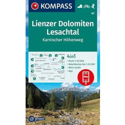 Abbildung von KOMPASS Wanderkarte 47 Lienzer Dolomiten, Lesachtal, Karnischer Höhenweg 1:50.000: 4in1 mit Aktiv Guide und Detailkarten inklusive Karte ... in der App. Fahrradfahren. Skitouren.