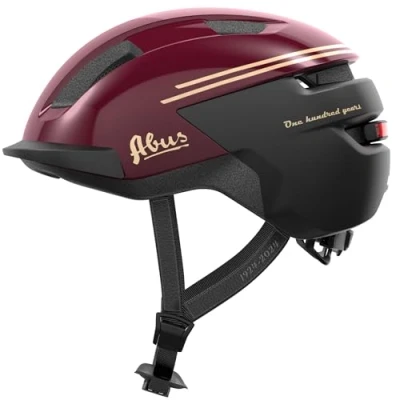 Abbildung von ABUS Fahrradhelm Purl Y ACE mit LED Licht Fahrten auf E Bike und S Pedelec NTA Schutzhelm für Erwachsene Jugendliche 100 Jahr Edition Rot, Größe M