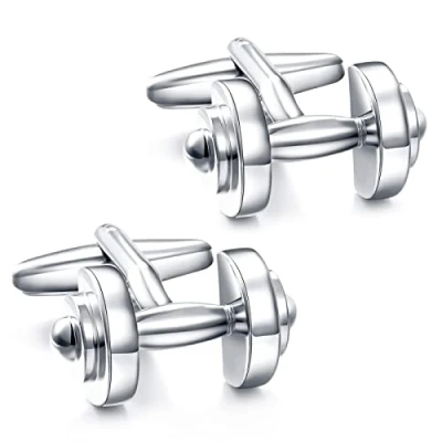 Abbildung von HONEY BEAR Herren Manschettenknöpfe Cufflink Hantel Form Edelstahl 1 Paar,MEHRWEG