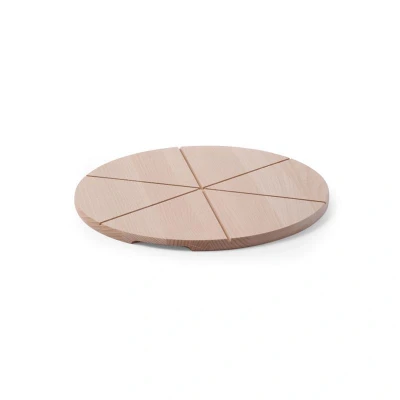 Abbildung von HENDI Pizzabrett 35 cm holz rund 6 Rillen Pizzastücke lebensmittelecht Standfüße, Pizzateller