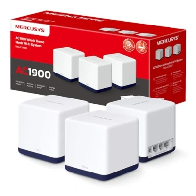 Abbildung von MERCUSYS Halo H1900G Mesh WLAN Set (3er Pack), AC1900 Dual Band Router &amp; Repeater, 3 x Gigabit Ports für Jede Einheit, empfohlen Häuser mit 5 Schlafzimmern, App