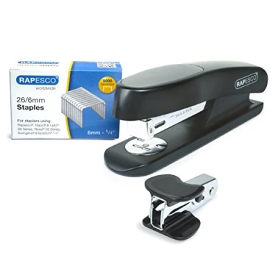 Abbildung von Rapesco 1472 Germ Savvy Antibakteriell, Sting Ray Heftgerät mit R4 Klammerentferner und 5000 Heftklammern Typ 26/6 mm, Set, Schwarz