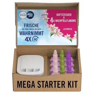 Abbildung von Febreze Programmierbarer Lufterfrischer 3Volution Duftstecker Starter Kit + Nachfüllflakons 80ml Lilienbrise, 3 Wechselnde Düfte Zum Bekämpfen Von Gerüchen