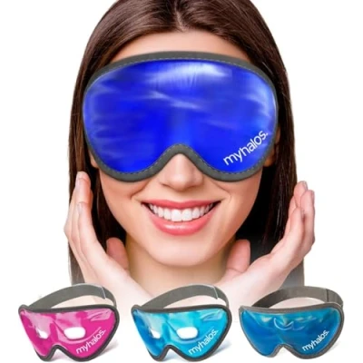 Abbildung von Kühlmaske Gesicht gegen Geschwollene und Müde Augen myhalos │ Augenringe│ Kopfschmerzen│Migräne│Kater Sonnenbrand Wärme Kühlbrille für die Eismaske Männer &amp; Frauen