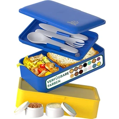 Abbildung von Umami All in 1 1,2L Bento Lunchbox Erwachsene mit Besteck, 2 Saucenbehältern als Brotdosen Salat, Snack Box, Auslaufsicher Brotdose Erwachsene, Inkl. Zubehör Fächern für Meal Prep