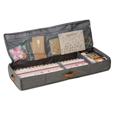 Abbildung von LOVE IT STORE Premium Organizer für Geschenkpapier Aufbewahrung Hochwertiger Mit zusätzlichen Fächern Verstärkt Grau 90x30x12 cm