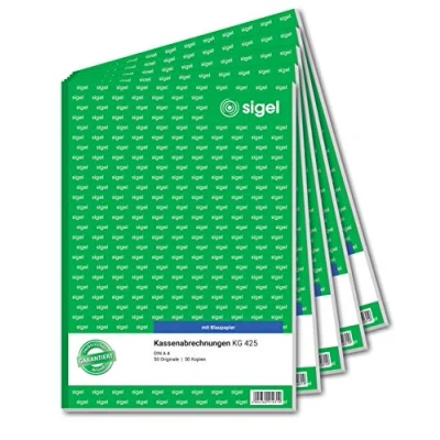 Abbildung von SIGEL KG425/5 Kassenabrechnung A4, 2x50 Blatt, 5er Pack