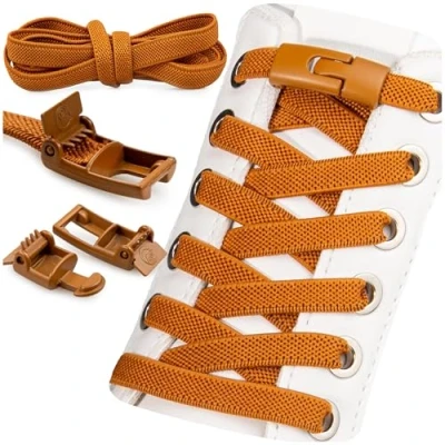 Abbildung von SULPO Schnürsenkel ohne Binden Elastische Schnürsenkel, Flache Gummi Schnellverschluss, No Tie Sneakers für Erwachsene und Kinder 100 cm Lang, 2 Paare Braun