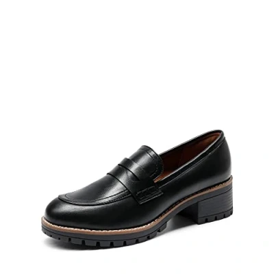Abbildung von DREAM PAIRS Damen Klassische Loafer Bequeme Mokassins Slippers Business Schuhe mit Dicker Sohle für Damen,Size 38,SCHWARZ PU,SDLS2319W
