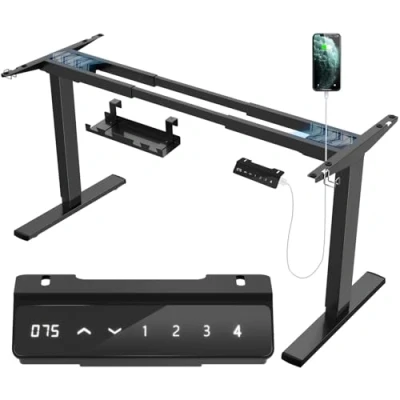 Abbildung von JUMMICO Dual Motor Tischgestell Höhenverstellbar mit USB Buchse und Kabelwanne, Elektrisch Höhenverstellbarer Schreibtisch Gestell Sitz Steh Erinnerungs Rollen（Schwarz）