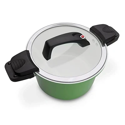 Abbildung von GSW Ceramica Energiespartopf — hochwertiger Kochtopf mit Deckel, ideal für energiesparendes Kochen, keramische Antihaftbeschichtung Grün, Aluminium, 24 cm, 6 Liter