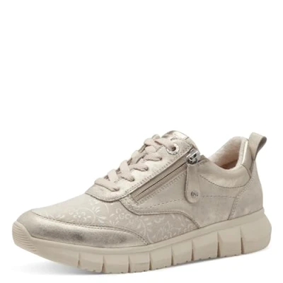 Abbildung von Tamaris COMFORT Damen Sneaker flach aus Leder mit Reißverschluss, Gold (Cloudy Gold), 40 EU