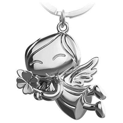 Abbildung von FABACH Schutzengel Schlüsselanhänger Lucky mit Kleeblatt Glücksengel aus Metall Glücksbringer Auto Engel Anhänger Geschenk Viel Glück
