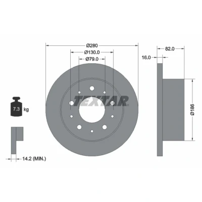 Abbildung von TEXTAR 92116200 Bremsscheibe 280 16 05/10 130 voll ohne Radbefestigungsbolzen, Radnabe FIAT: Ducato III Van, Platform / Chassis