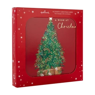 Abbildung von Hallmark Weihnachtskarte, Multipack Weihnachtskarten, 16 Stück, 2 Designs, Weihnachtsbaum &amp; Kranz, Wohltätigkeitsorganisations mit Umschlägen