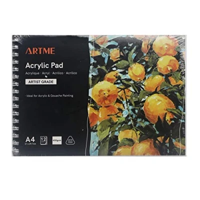 Abbildung von Artme A4 Acrylpapier x 12 Blatt 400gsm Acrylblock/Extra Schweres/Kaltgepresstes/Säurefreies, Nasses Und Trockenes Medium Hochwertiges Zeichenpad Acryl Gouachemalerei (1 Packung)