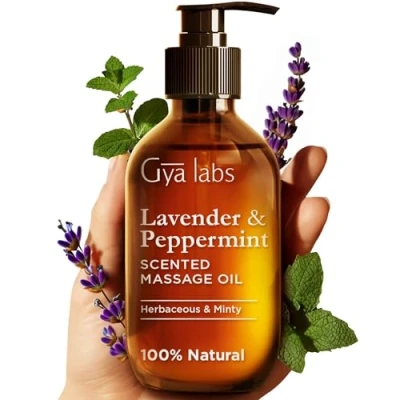 Abbildung von Gya Labs Lavendel &amp; Pfefferminz Massageöle für schmerzende Muskeln Haut 100% Reines Natürliches mit Jojoba, Argan, Sonnenblume, Mandel Vitamin E (200 ml)