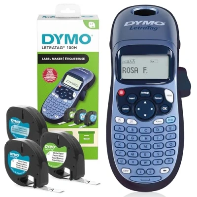 Abbildung von DYMO LetraTag LT 100H Beschriftungsgerät Handgerät Tragbarer Etikettendrucker mit ABC Tastatur Papieretiketten, weißen &amp; transparenten Kunststoffetiketten Ideal fürs Büro zu Hause