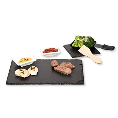 Abbildung von Kesper Servierplatten Set 10tlg., Material: Schiefer, Keramik, Holz, Maße der Platte: 30 x 20 0,6 cm, Farbe: Schwarz Servierplatte 38141