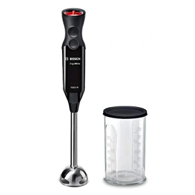 Abbildung von Bosch Stabmixer ErgoMixx MS6CB6110, Edelstahl Mixfuß, Mix und Messbecher, 4 Klingen Messer, leichtes Gehäuse, 12 Stufen plus Turbostufe, einfache Reinigung, 1000 W, schwarz/anthrazit