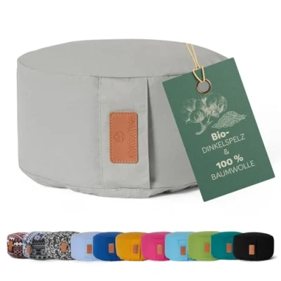 Abbildung von #DoYourYoga rundes Yogabolster waschbarer Bezug, Bio Dinkelspelz (KBA) Füllung, 30 x 15 cm, Yoga Kissen für Yin &amp; Meditation mausgrau