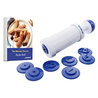Abbildung von Churrera Churro Maschine von StarBlue mit kostenlosem Rezept E Book Einfaches Werkzeug zum Frittieren Churros in 8 verschiedenen Formen