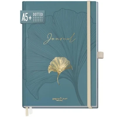 Abbildung von paper&amp;you® Premium Bullet Journal dotted A5 &quot;Blue Ginkgo&quot; Notizbuch gepunktet, 188 Seiten extra dickes Papier, Tagebuch mit Punkteraster nachhaltig &amp; klimafreundlich
