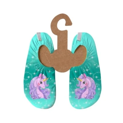 Abbildung von Slipstop Kinder Strandschuhe Anti Rutsch Sport Schwimmschuhe Badeschuhe Urlaub für Mädchen in Türkis mit Einhorn Bellisima Sonnenschutzfaktor 50+, Gr. 18 20
