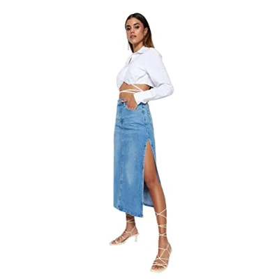 Abbildung von Trendyol Damen Gerade Maxi Stift Hijab rock Skirt Western, Dark Blue, 38