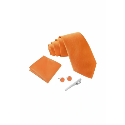 Abbildung von Massi Morino Krawatte Orange mit Einstecktuch Set Herren inkl. Manschettenknöpfe, Krawattennadel und Geschenkbox Männer Krawattenset