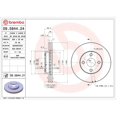 Abbildung von BREMBO COATED DISC LINE 09.5844.21 Bremsscheibe 255 25 4 innenbelüftet beschichtet TOYOTA: Corolla IX Station Wagon, Hatchback