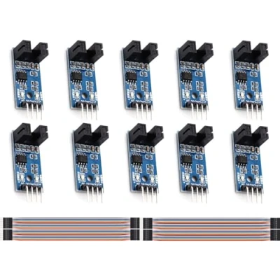 Abbildung von 10 pcs Geschwindigkeitsmesssensor LM393 Geschwindigkeitsmessmodul,Slot Typ IR Optokoppler Messkomparator 3.3V 5V mit Kabel, für MCUArduino