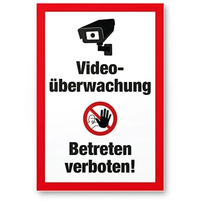 Abbildung von Komma Security Videoüberwachung Betreten Verboten Schild Achtung Vorsicht Hinweis Hinweisschild Videoüberwacht Mehrsprachig Sprachen