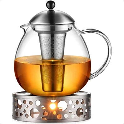 Abbildung von glastal 1500ml Silberne Teekanne mit Stövchen Teebereiter Glas und Edelstahl Teewärmer Suit