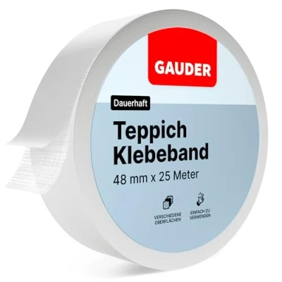 Abbildung von GAUDER Teppichklebeband (25 m) Klebeband für Bodenbeläge, Treppenstufen und mehr Teppichband doppelseitig Renovierungsarbeiten