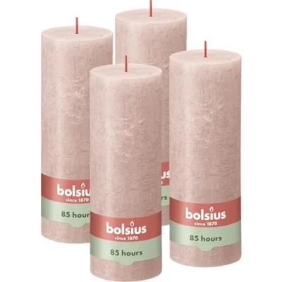 Abbildung von Bolsius Rustik Stumpenkerzen Hellrosa 4 Stück 19 x 7 cm Dekorative Haushaltkerzen Länge Brenndauer 85 Stunden Unparfümierte Natürliches Pflanzenwachs Ohne Palmöl