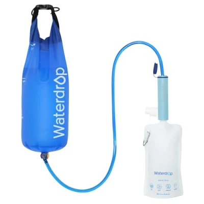 Abbildung von Waterdrop Wasserfilter Outdoor Entfernt 99,99% aller Bakterien, Survival Camping Filtersystem mit Gravity Wasserbeutel für Notfälle, Wandern, Reisen (Hellblau)