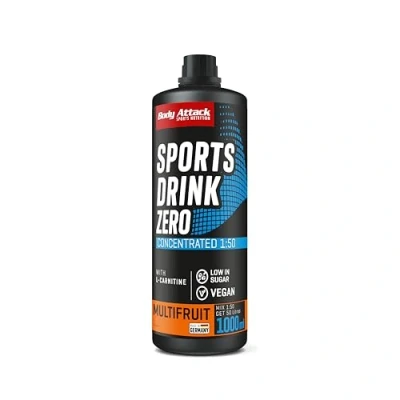 Abbildung von BODY ATTACK ZERO SPORTS Drink Multifrucht 1000 ml / 200 Portionen Made in Germany Energy Konzentrat Veganer Sirup zuckerarm, fettarm Für Softdrinks mit Vitaminen &amp; Mineralstoffen