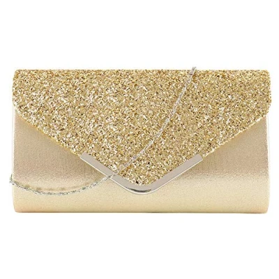 Abbildung von MEGAUK Damen Clutch Glitzer Elegant Abendtasche Glänzend Handtasche Envelope Tasche Strass Unterarmtasche mit Kette für Hochzeit Wedding Prom Party (Mode Gold)