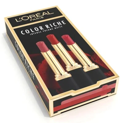 Abbildung von L&#039;Oréal Paris Set mit 3 Lippenstiften matt und auffüllend Color Riche Farbtöne: Nude Independent (640), Determinationsrot (346), Rose Activist (188)