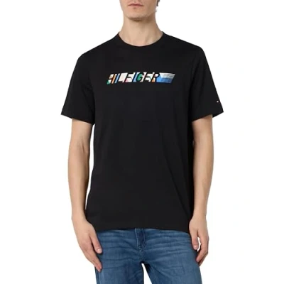 Abbildung von Tommy Hilfiger Herren T Shirt Kurzarm Multicolour Tee Rundhalsausschnitt, Schwarz (Black), S