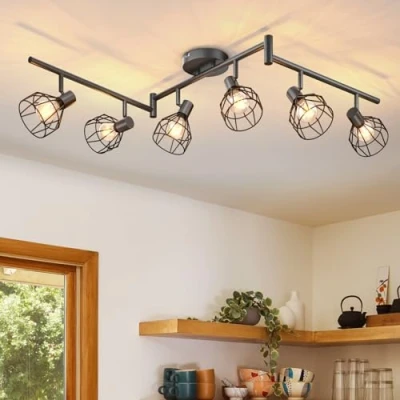 Abbildung von Dehobo Led Deckenstrahler Schwenkbar 350 Deckenleuchte E14 6 Flammig Rund Deckenlampe Spots Schwarz Küchenlampe Wohnzimmerlampe Deckenspot Schlafzimmer