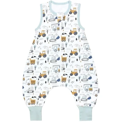 Abbildung von TupTam Sommerschlafsack Baby mit Füßen Leichter Schlafsack Sommer 0.5 TOG, OEKO TEX, Farbe: Baustelle Bagger Traktor Raupe Light Petrol Gelb, Größe: 80 86