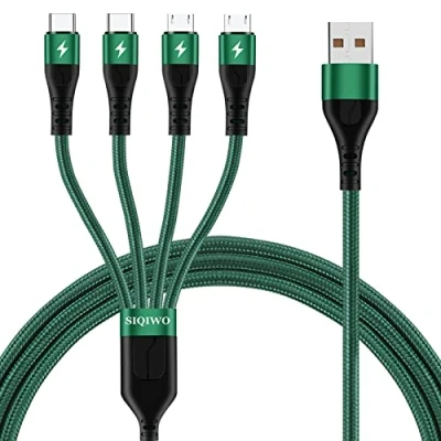 Abbildung von SIQIWO Multi USB Kabel [1.2M/3A], 4 in 1 Nylon Mehrfach Universal Ladekabel mit 2*Micro USB+2*Typ C, für iPhone 15 Pro, Samsung Galaxy S23 S22 S10 S7 A5 J7, Tab, Huawei, Moto, Xiaomi, Sony, LG, PS4
