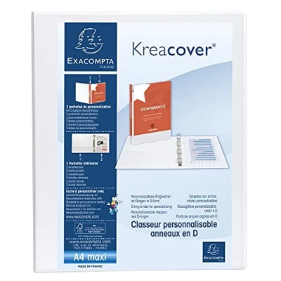 Abbildung von Exacompta 54946E Präsentationsringbuch KreaCover Kunststoffbezug außen und innen. 2 Ring Mechanik DIN A4 Füllhöhe 25 mm ideal für Angebots Unternehmenspräsentationen weiß