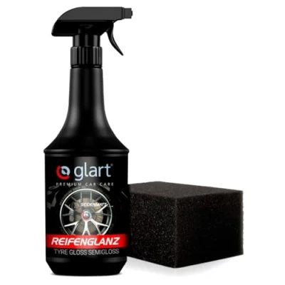 Abbildung von Glart Reifenglanz Reifenglanzspray Tire Shine, Reifen Schwarz, für matten Seidenglanz 1000ml Reifenpflege Auto inkl. Auftragsschwamm Glanz &amp; Profi Autopflege Gummi Pflegemittel