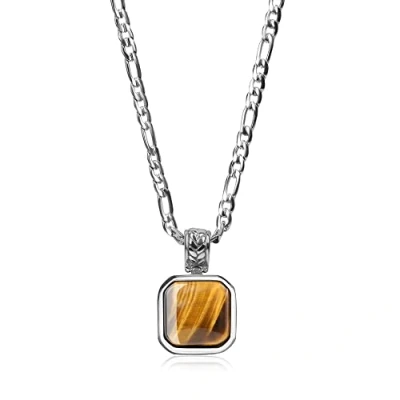 Abbildung von COAI Geschenkideen Herren Figarokette mit Quadrat Kette Anhänger aus Tigerauge 60cm