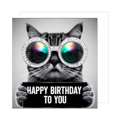 Abbildung von Edition Seidel Premium quadratische Geburtstagskarte mit Umschlag. Glückwunschkarte Happy Birthday Billet Tier Karte für Frau Mann coole Katze Sonnenbrille lustig Humor (GQ298 SW024)