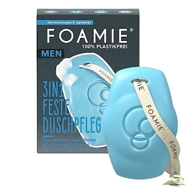 Abbildung von Foamie Festes Duschgel &amp; Shampoo Männer Mit Wasserminze Und Zitrone, 3in1 Feste Dusche Gesichtsreinigung Erfrischender Duft, Duschpflege Für Haut Haar, 90g