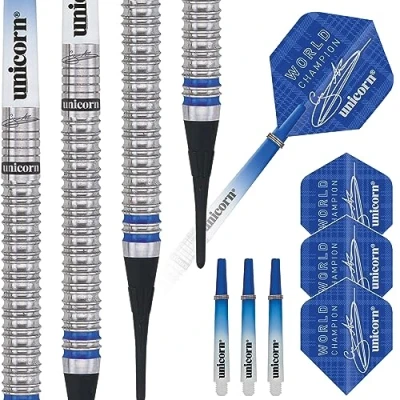 Abbildung von Dartpfeile von Unicorn, 2019 Auflage, Gary Anderson World Champion, 80 Prozent Soft Tip Pfeile, Blau, 18 g